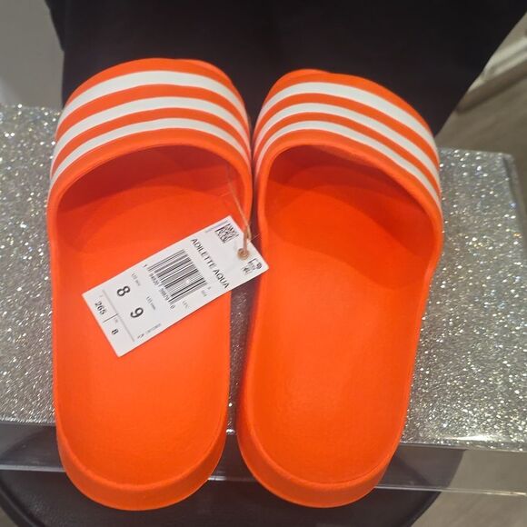 Adidas Adilette Aqua Slide Sandals- Solar Red/Cloud